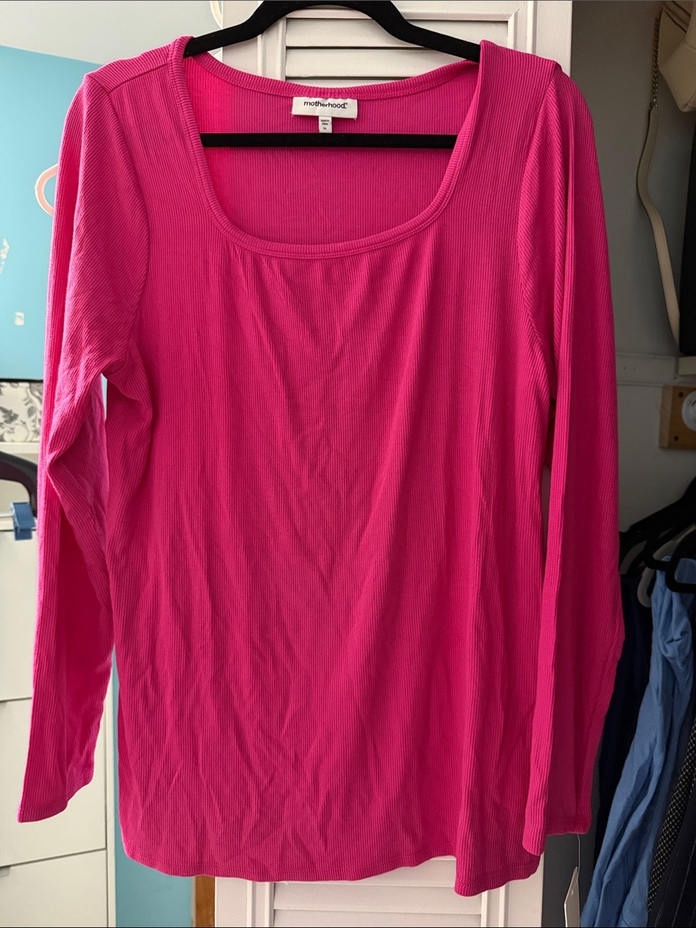 Motherhood Hot Pink Long Sleeve Scoop Neck Maternity Top